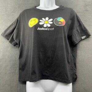 Justice Sport‎ Girls Black Smiley Graphic T-Shirt Top Tee Size XL Plus